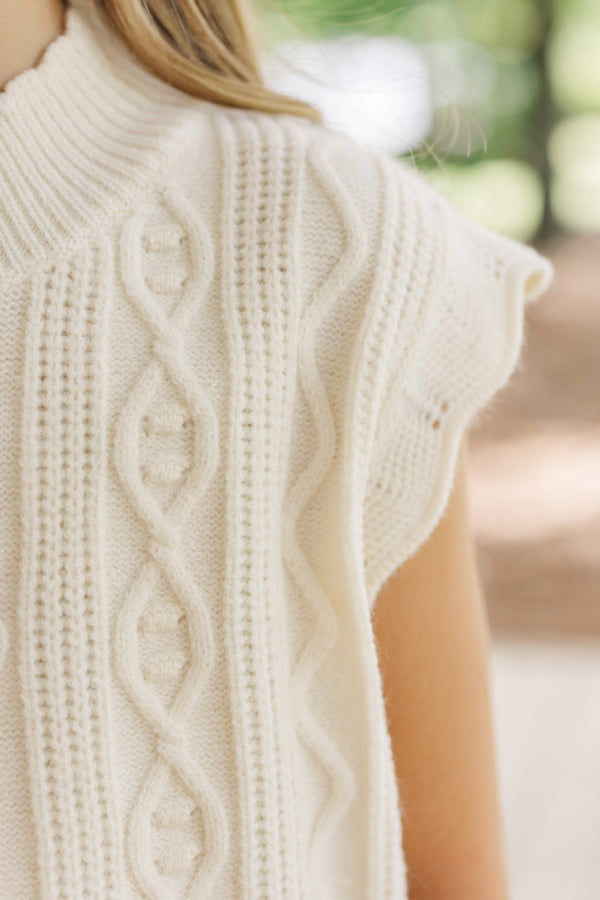 Girls: Get It Going Cream White Cable Knit Sweater Top