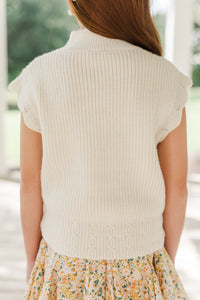 Girls: Get It Going Cream White Cable Knit Sweater Top