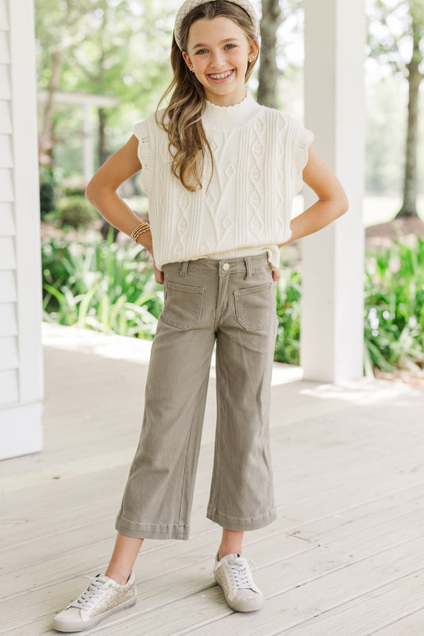 Girls: Get It Going Cream White Cable Knit Sweater Top