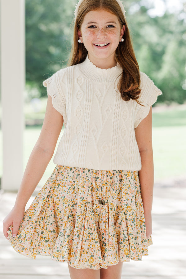 Girls: Get It Going Cream White Cable Knit Sweater Top