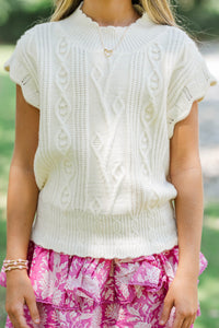 Girls: Get It Going Cream White Cable Knit Sweater Top