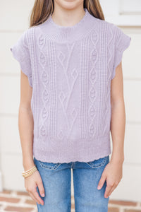 Girls: Get It Going Lavender Purple Cable Knit Sweater Top