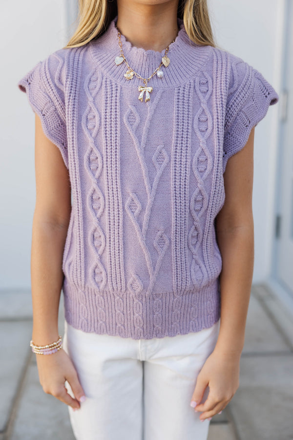 Girls: Get It Going Lavender Purple Cable Knit Sweater Top
