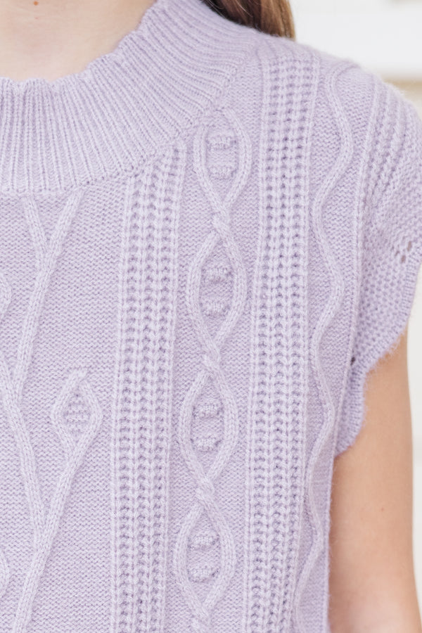 Girls: Get It Going Lavender Purple Cable Knit Sweater Top