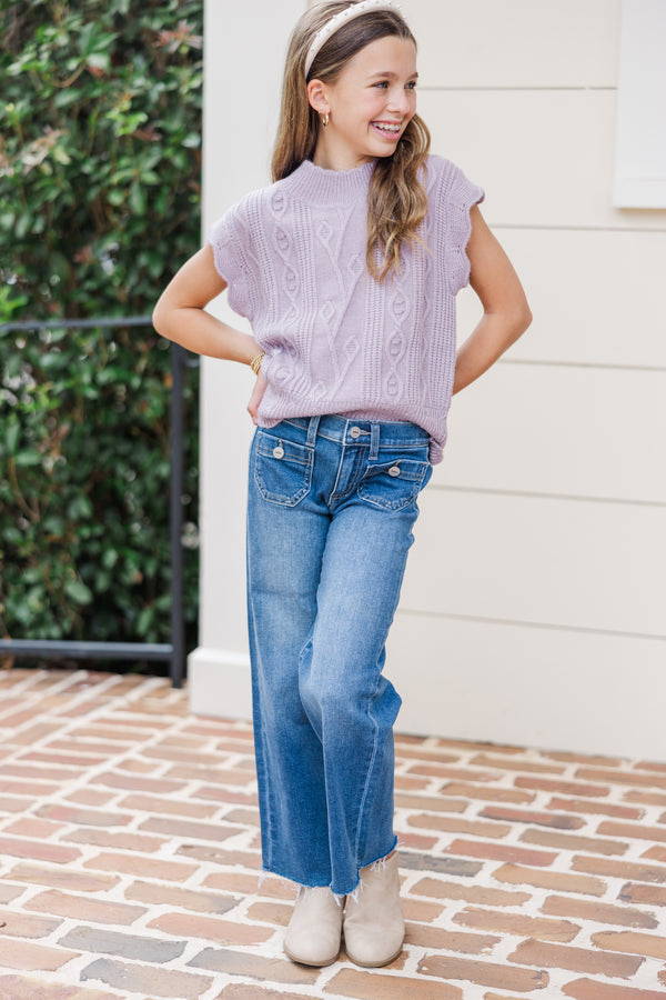 Girls: Get It Going Lavender Purple Cable Knit Sweater Top