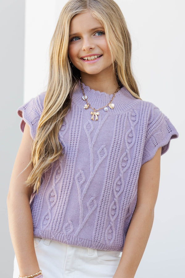 Girls: Get It Going Lavender Purple Cable Knit Sweater Top