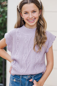 Girls: Get It Going Lavender Purple Cable Knit Sweater Top