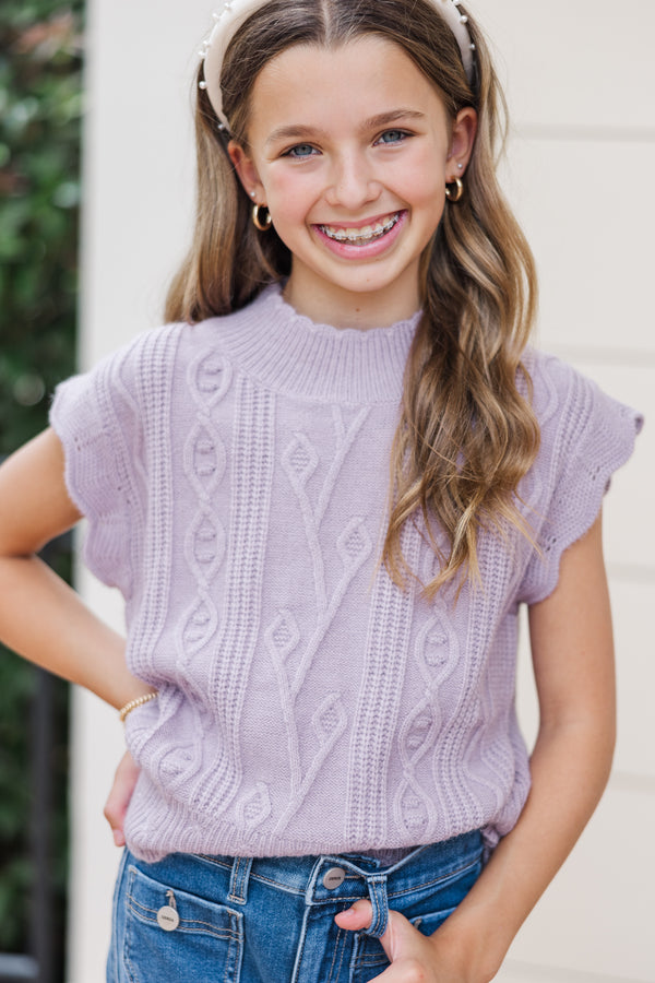 Girls: Get It Going Lavender Purple Cable Knit Sweater Top