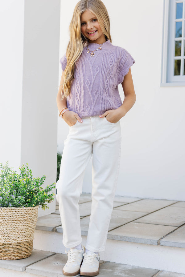 Girls: Get It Going Lavender Purple Cable Knit Sweater Top