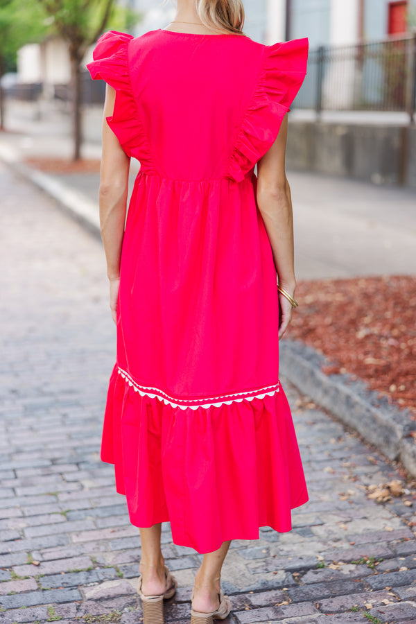 ruffle dresses midi Ready For The Day Red Ruffled Midi Dress – Shop the Mint