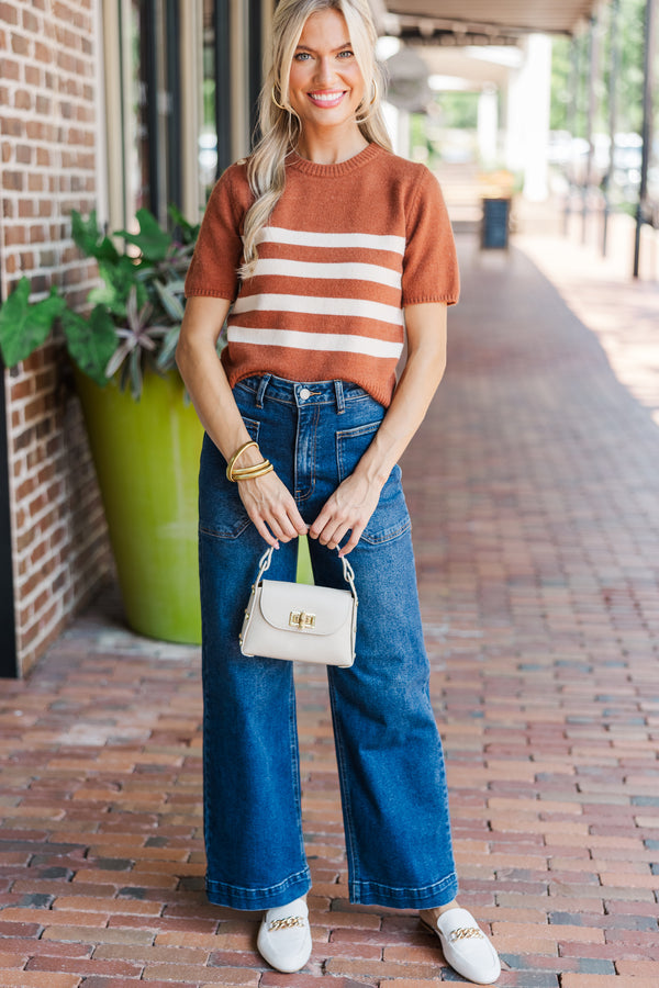 See You On The Coast Copper Striped Sweater