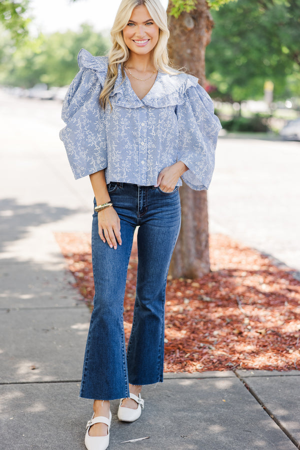 Play The Game Blue Gingham Blouse