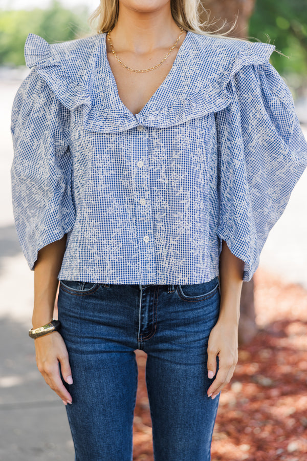 Play The Game Blue Gingham Blouse