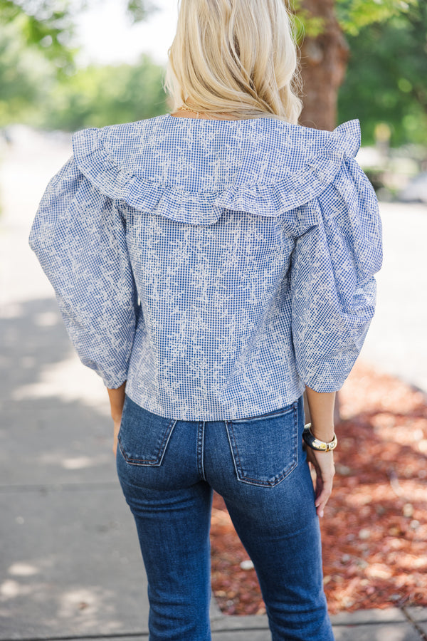 Play The Game Blue Gingham Blouse