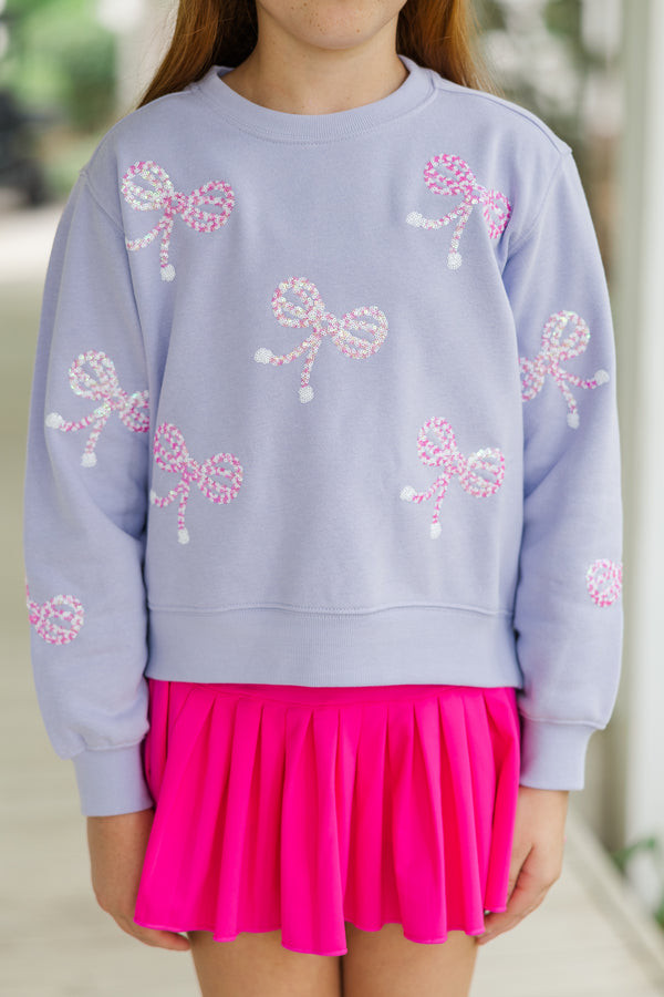 Girls: Pretty Little Thing Lavender Purple Bow Sweatshirt