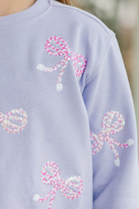 Girls: Pretty Little Thing Lavender Purple Bow Sweatshirt