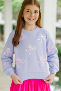 Girls: Pretty Little Thing Lavender Purple Bow Sweatshirt