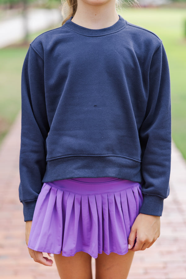 Girls: Always Happy Navy Blue Graphic Sweatshirt