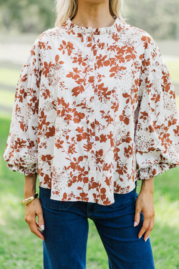 Take Your Turn Rust Orange Textured Blouse