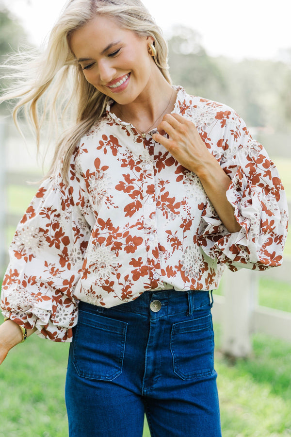 Take Your Turn Rust Orange Textured Blouse
