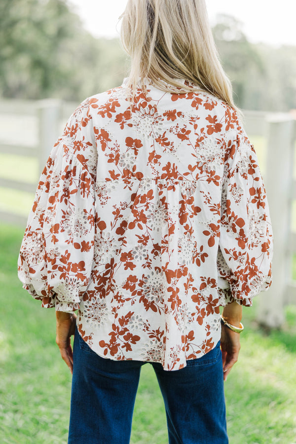 Take Your Turn Rust Orange Textured Blouse