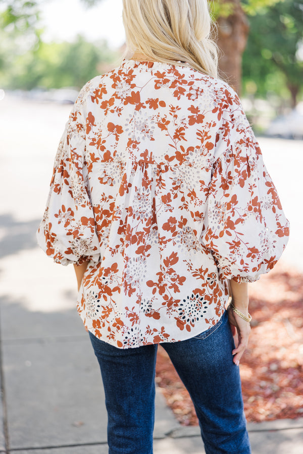 Take Your Turn Rust Orange Textured Blouse