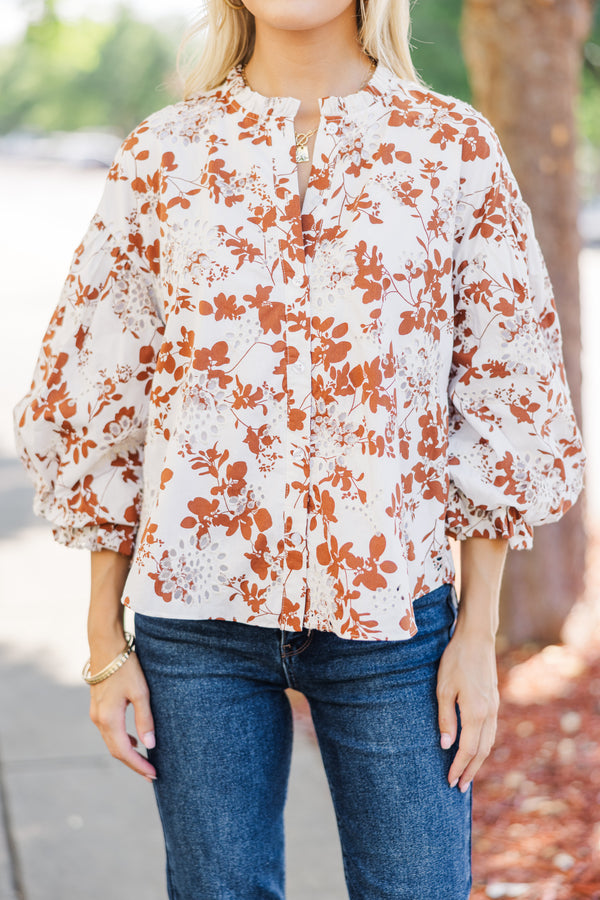 Take Your Turn Rust Orange Textured Blouse