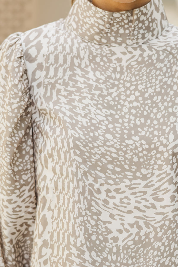 Next In Line Taupe Leopard Blouse