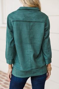 Never Forget Emerald Green Faux Suede Blouse