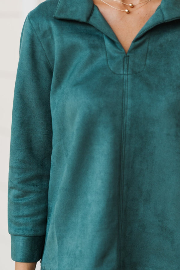 Never Forget Emerald Green Faux Suede Blouse