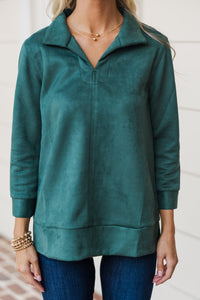 Never Forget Emerald Green Faux Suede Blouse