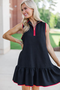 Say It All Black Textured Drop Waist Dress