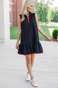 Say It All Black Textured Drop Waist Dress