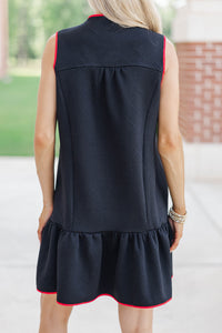 Say It All Black Textured Drop Waist Dress