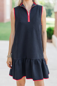 Say It All Black Textured Drop Waist Dress