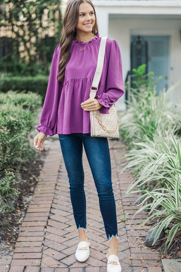 Making Moves Plum Purple Ruffled Blouse