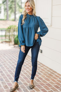 Making Moves Teal Blue Ruffled Blouse