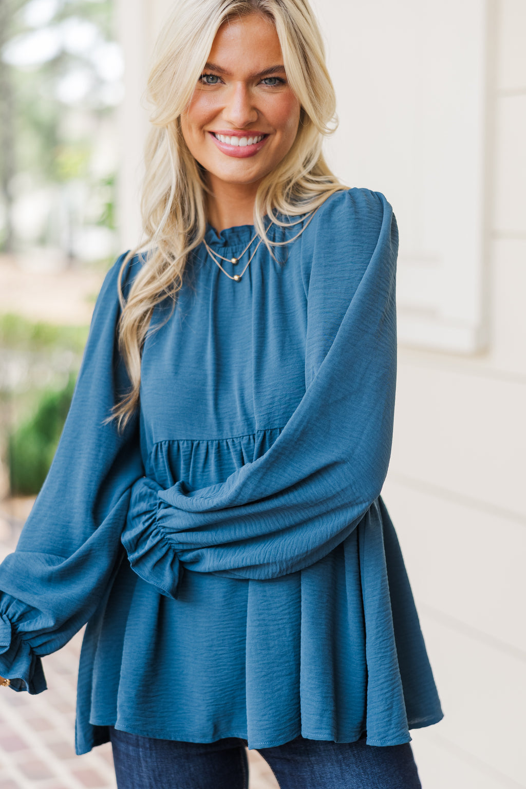 Making Moves Teal Blue Ruffled Blouse – Shop the Mint