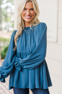 Making Moves Teal Blue Ruffled Blouse