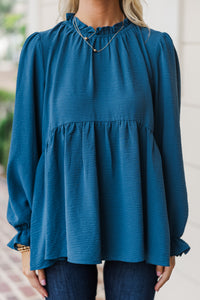 Making Moves Teal Blue Ruffled Blouse