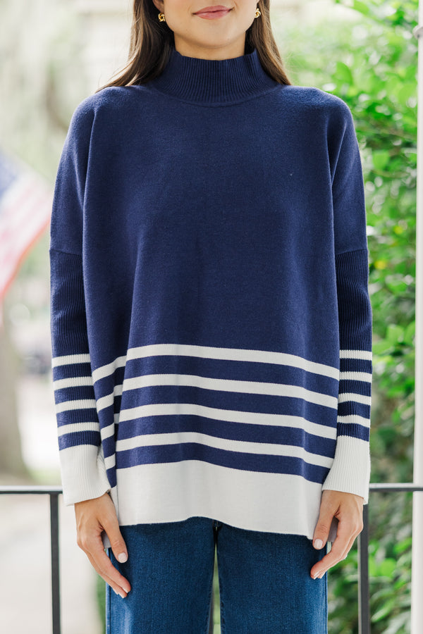 Maine Attraction Navy Blue Striped Sweater