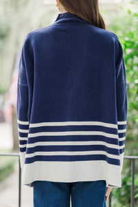 Maine Attraction Navy Blue Striped Sweater