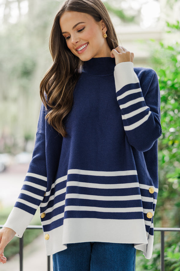 Navy blue striped sweater hotsell