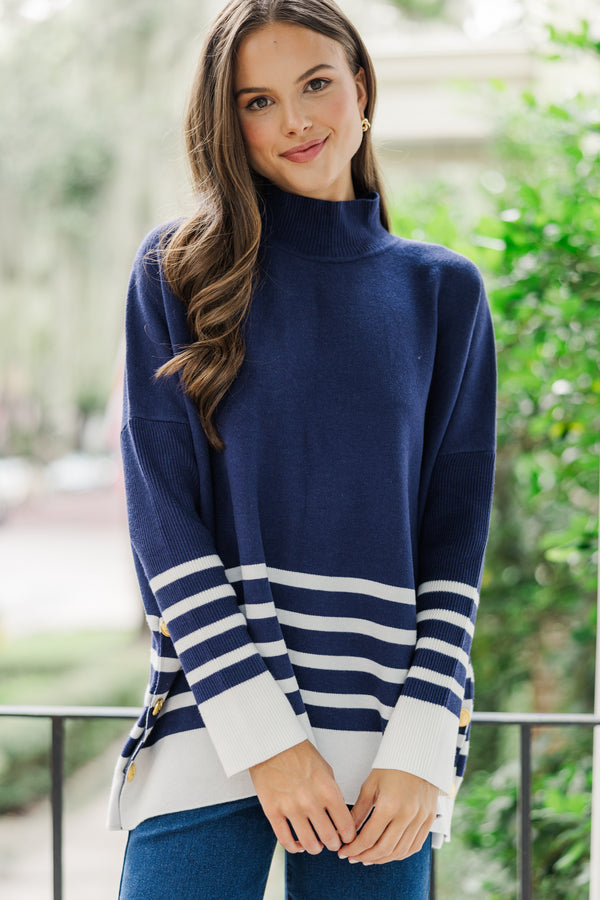 Maine Attraction Navy Blue Striped Sweater