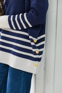 Maine Attraction Navy Blue Striped Sweater