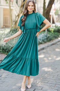 All The Good Emerald Green Ruffled Midi Dress