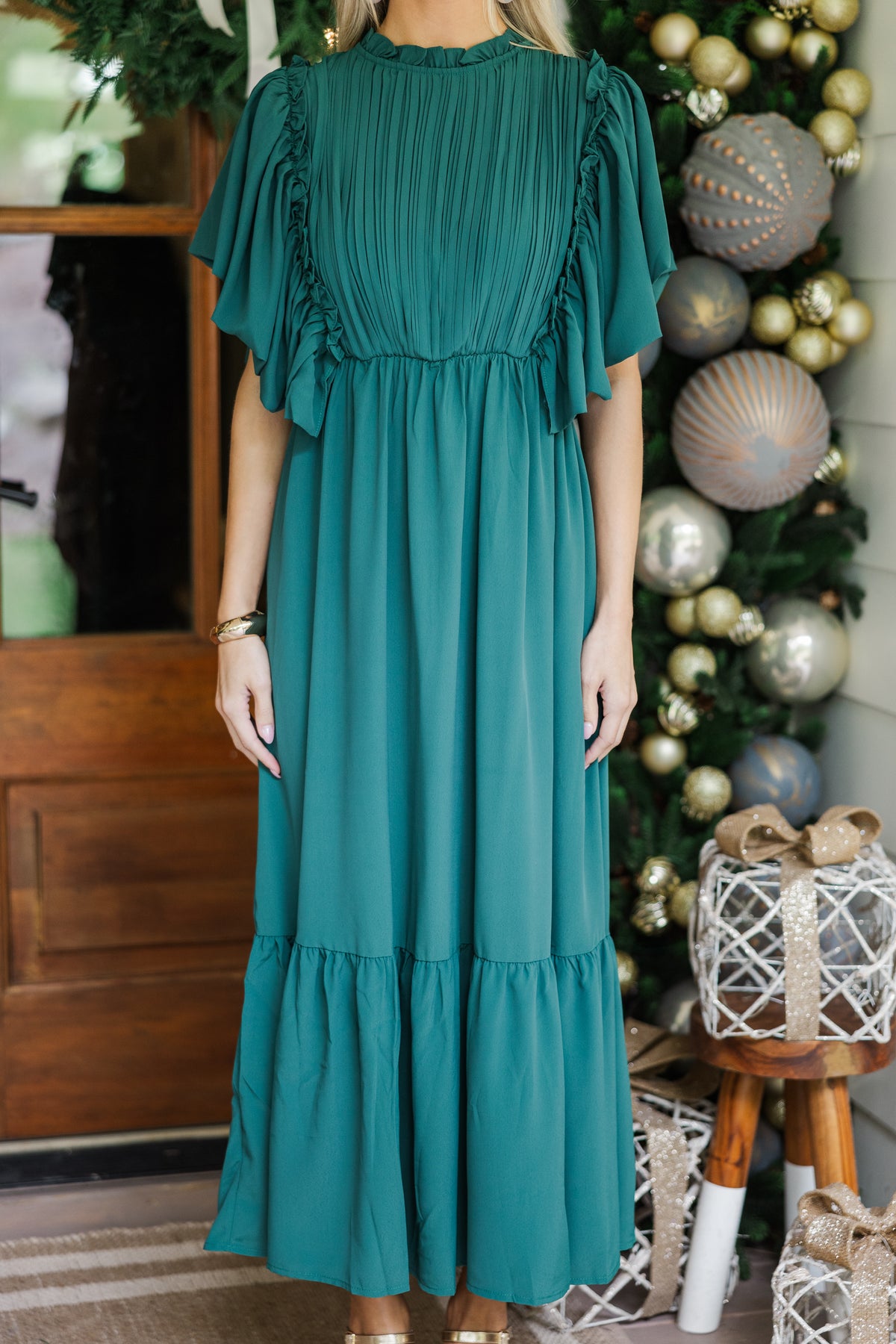 All The Good Emerald Green Ruffled Midi Dress – Shop the Mint