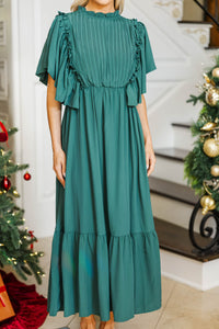 All The Good Emerald Green Ruffled Midi Dress