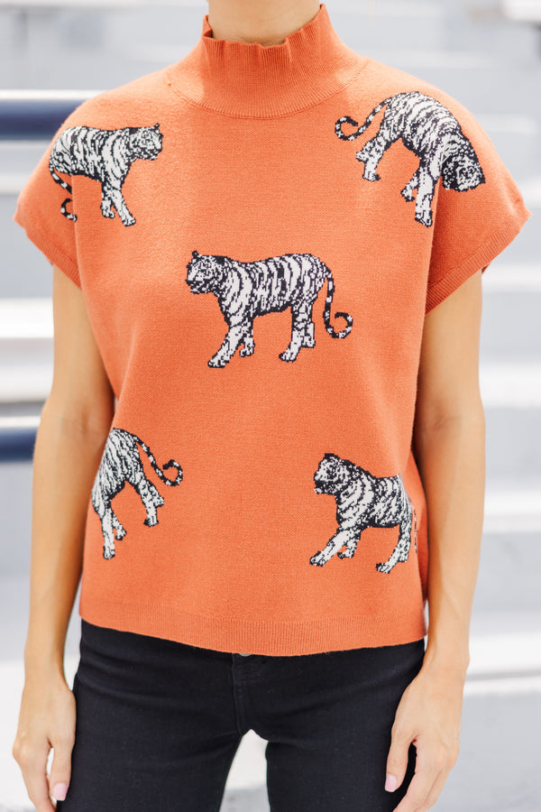 Look The Part Rust Orange Tiger Sweater