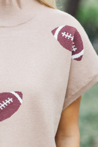 Play Ball Oatmeal Football Print Sweater